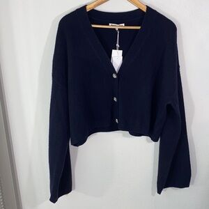 NWT Reformation Val Wool Cropped Cardigan Size XL Navy